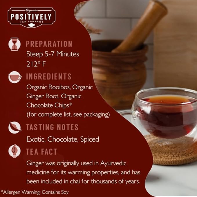 Organic Positively Tea Company, Rooibos Chocolate Chai Tea, Loose Leaf, 4 Ounce