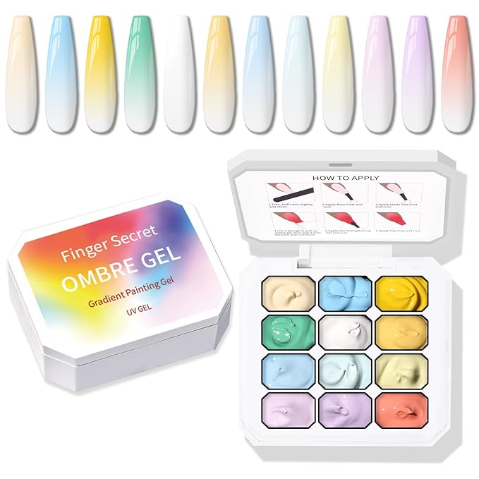 Sponge Pat Gel Nail Polish Palette, 12 Colors Blending Ombre Gel Polish Gradient Painting Nails Art, No Wipe, UV/LED Cured (12 Colors A)