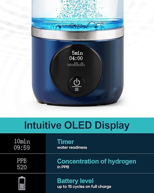 Hydrogen Water Bottle, BUZIO 3800ppb Hydrogen Water Bottles Generator Machine with Gen5 SPE/PEM Technology, Portable Athletic Performance Alkaline Water Bottle, with Dupont Membrane, OLED Display