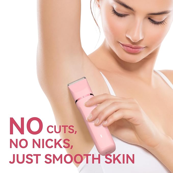 Bikini Trimmer for Women - 4 in 1 Electric Razors for Women, Waterproof Body Pubic Hair Electric Shaver for Womens, Replaceable Facial & Nose Hair Razor, Rechargeable Grooming Kit, Pink
