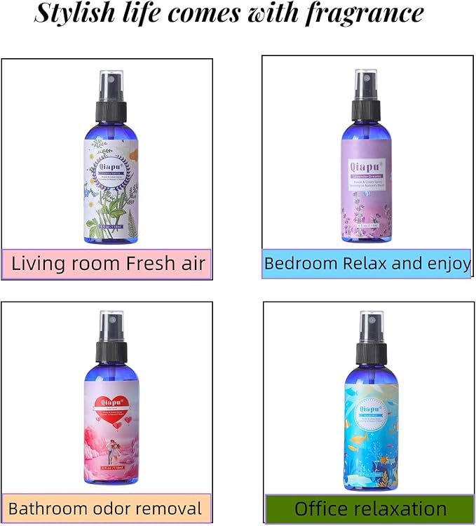 Natural Bedroom Linen Spray Scented Room Mist with Plant Extracts Long Lasting Freshness for Sheets, Pillows & Curtains – 4oz（4Bottle）