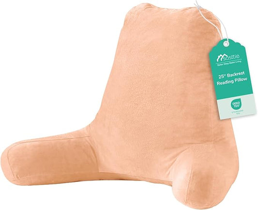 Sasttie 25-inch Reading Pillows for Sitting in Bed Adult, Jumbo Velvet Back Pillow Bed Sitting Up, XL High Back-Rest Support Cushion for Sit Up on Couch & Floor, Oeko-Tex Certified, Light Salmon