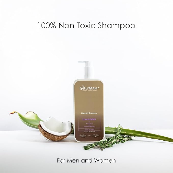 GirlyMan Natural Non Toxic Shampoo-Made with Olive Oil, Argan Oil, & Biotin, No Artificial Fragrance, Nourishing Ingredients, For All Hair Types, Family Owned (Lavender)