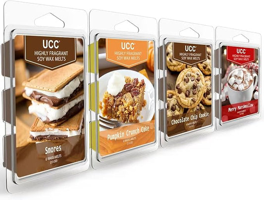 UCC Fall Wax Melts, Premium Plant Based Natural Autumn Soy Scented Melts Cubes, Wax Melts Tarts, Colored Wax Melt - 4 Pack
