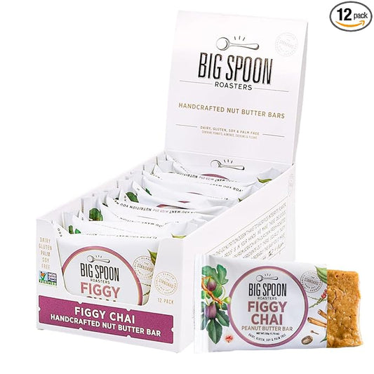 Big Spoon Roasters Figgy Chai Nut Butter Bars - Low Carb, High Protein Bars w/Pea Protein - Vegan Energy Snacks w/Peanut & Almond Butter - Gluten-free, Soy-free, & Lean Protein - 1.76 Ounce - 12 Pack