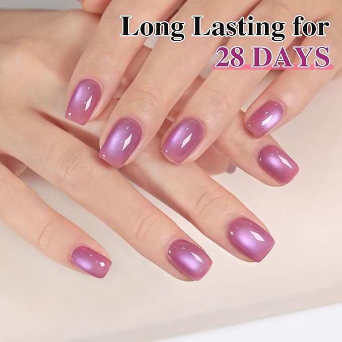 Double Rhythm Jelly Glass Cat Eye Gel Polish with Magnet 15ML Holographic Glitter Shimmer Translucent Sheer Color Magnetic Nail Polish Salon DIY at Home (Grape Violet-MC1241)