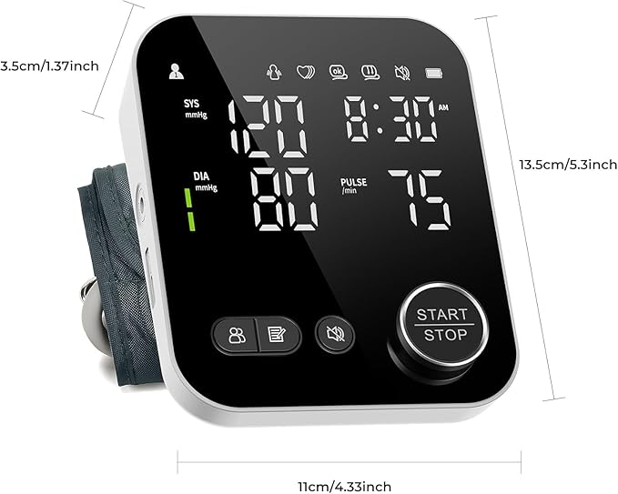 Blood Pressure Monitor Upper Arm Monitors for Home Use Adjustable 8.7"-16.5" Cuff LED Display 2x120 Memory Intelligent Voice Portable Machine with Storage Bag