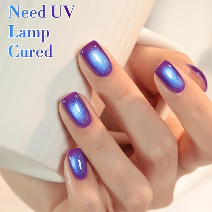 Double Rhythm 0.5 OZ Cat Eye Gel Polish with Magnet 15ML Holographic Glitter Shimmer Translucent Jelly Color Magnetic Nail Polish Salon DIY at Home (Navy Blue-MC1249)