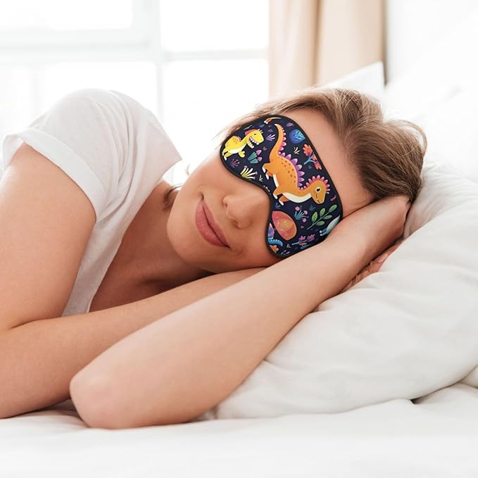 Sleep Eye Mask Cute Dinosaur Jungle Floral Sleep Mask for Women Men Comfortable Eye Mask with Adjustable Strap Soft Eye Cover Blindfold for Travel Yoga Nap Shift Work