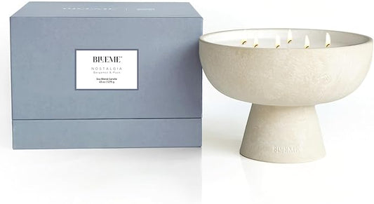 BLUEME Bergamot & Musk, Luxury Candle w/Essential Oils, 6 Wick, Hand-Poured Soy, Cotton Wick, Ceramic