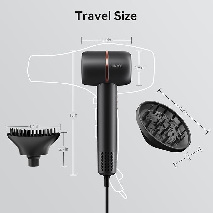 Hair Dryer,Less Heat Damage 160,000RPM High Speed Blow Dryer,Negative Ionic Care Hair Dryer,Fast Drying Ionic Blow Dryer,Thermo-Control Low Noise with Smoothing Brush & Diffuser