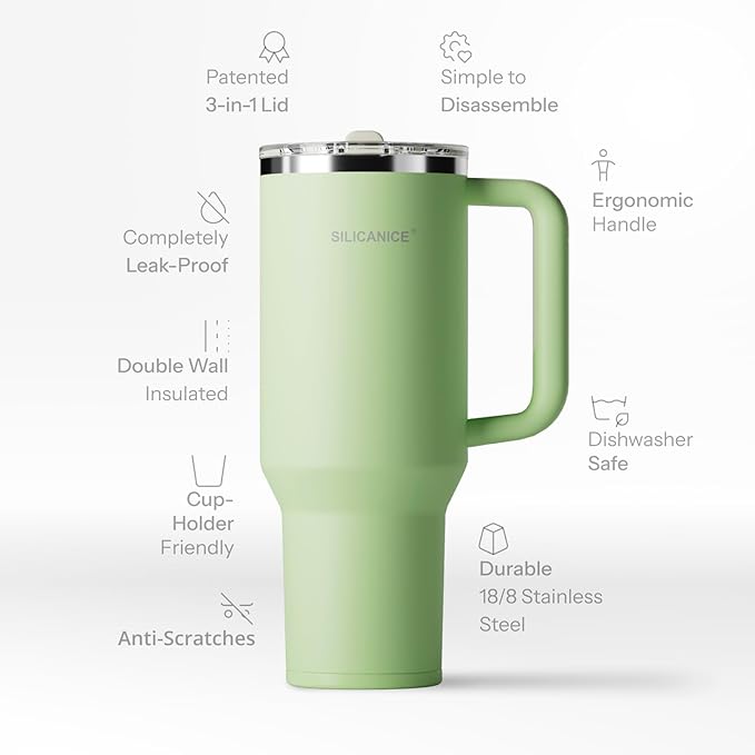 Easy Clean Pro Tumbler - 40 oz Water Bottle with Handle Quick-Disassemble Flip Straw, Leakproof Insulated Stainless Steel, Dishwasher Safe, BPA-Free Gifts for Women & Men