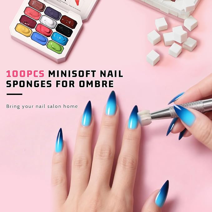 Sponge Pat Gel Nail Polish Palette, 12 Colors Blending Ombre Gel Polish Gradient Painting Nails Art, No Wipe, UV/LED Cured,100Sponges 6Brushes 1Grabber (Set 04)