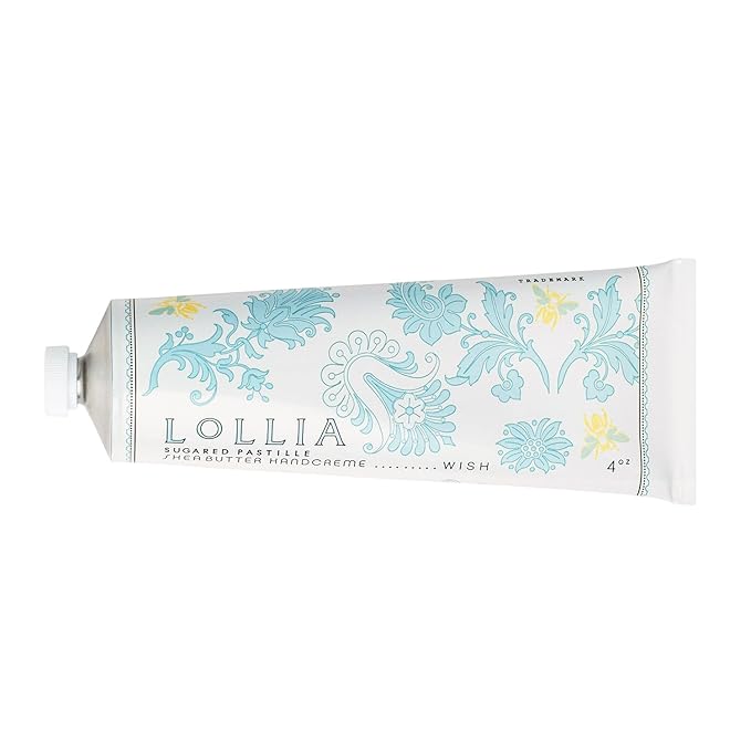 LOLLIA Wish Handcreme, 4 oz, Sugar Cane, Vanilla Bean, & Jasmine Scented Hand Cream for Women, Moisturizing Lotion for Dry Hands, Quick Absorbing Shea Butter & Cocoa Butter, Luxury Purse Essentials