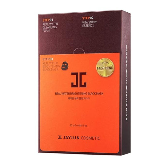 JAYJUN Real Water Brightening Black Mask, Pack of 10 Sheets, 25ml, 0.84 fl. oz., Brightening, Hydrating, Sheet Mask, 3 Step