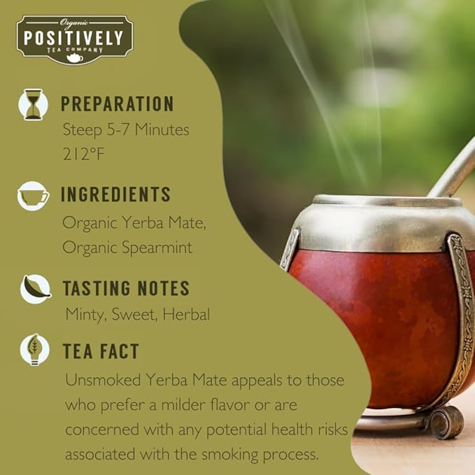 Organic Positively Tea Company, Minty Mate, Yerba Mate Tea Bags, 20 Count