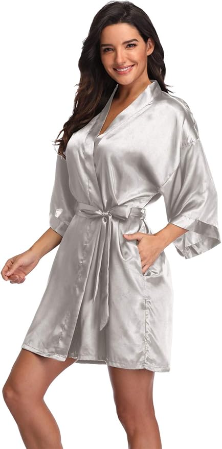 Women's Pure Short Silky Robes Bridesmaid Bride Party Satin Robes Sleepwear