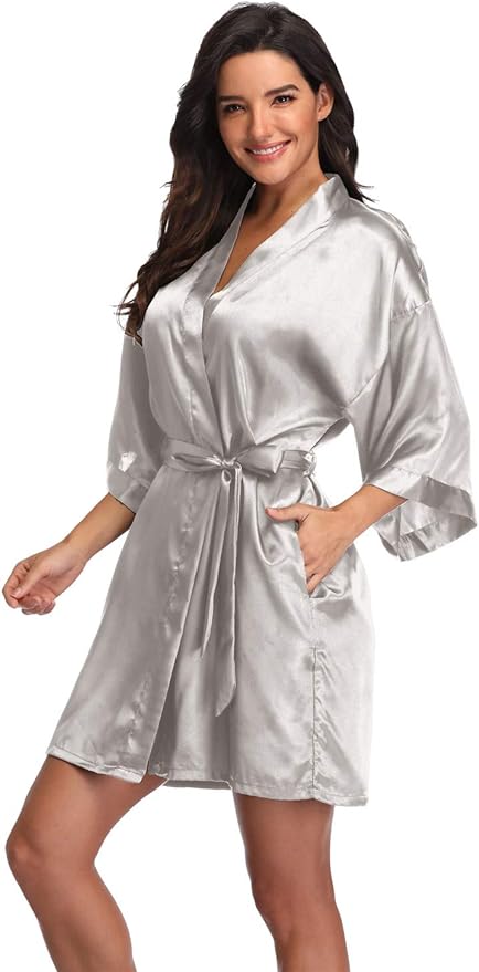 Women's Pure Short Silky Robes Bridesmaid Bride Party Satin Robes Sleepwear