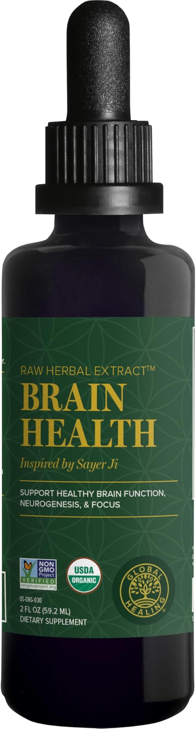 Global Healing Center Brain Health - USDA Organic Brain Supplements for Memory & Focus - Nootropics Supplement to Combat Mental Fog, Advanced Focus Factor for Adults Extra Strength - 2 Fl Oz