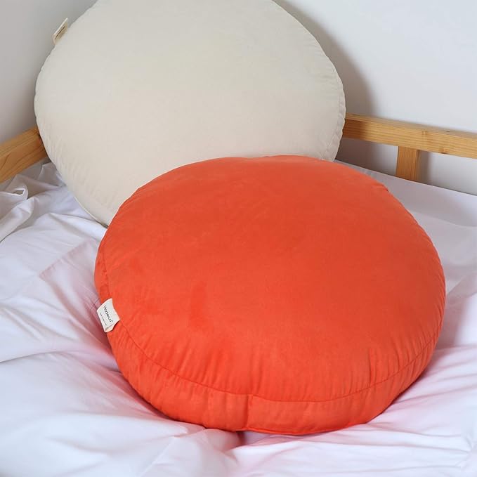 Round Throw Pillows Down-like Polyester Filling Super Soft Ultra Fluffy Feather-like Touching Decorative Circle Floor Cushion for Couch Bed Sofa Office Car, 1 Piece (18x18 Inches, Orange)