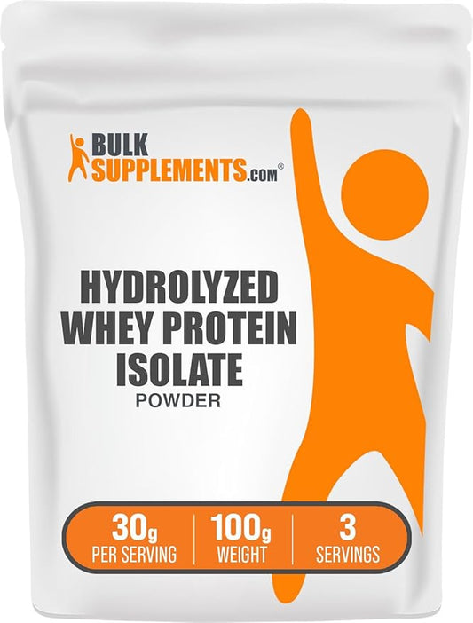 BulkSupplements.com Hydrolyzed Whey Protein Isolate Powder - Whey Isolate Protein - Unflavored & Gluten Free, 30g per Serving, 100g (3.5 oz) (Pack of 1)