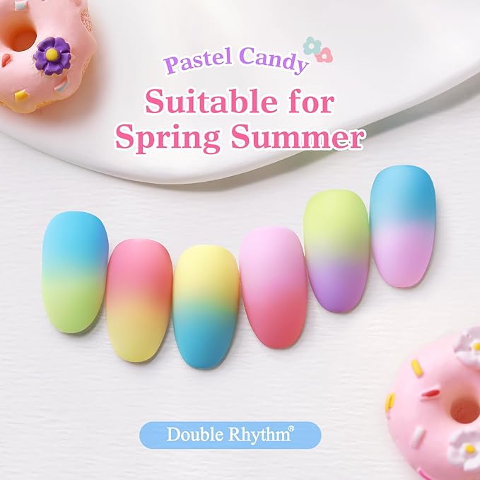 Double Rhythm 6 Pcs 15 ML Gel Polish Set Same Color Same Bottle Soak Off Gel Polish Kit Nail Art Manicure Salon DIY at Home for Women (Purple Blue Green Yellow Pink Peach-T6-10)