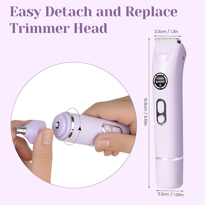 Bikini Trimmer for Women Dermave Bikini Shaver 4 in 1 Pubic Hair Trimmer, Razor for Women Private Area with Dual Heads IPX7 Waterproof, Electric Shaver for Nose Eyebrows Beard Underarm Leg Arm