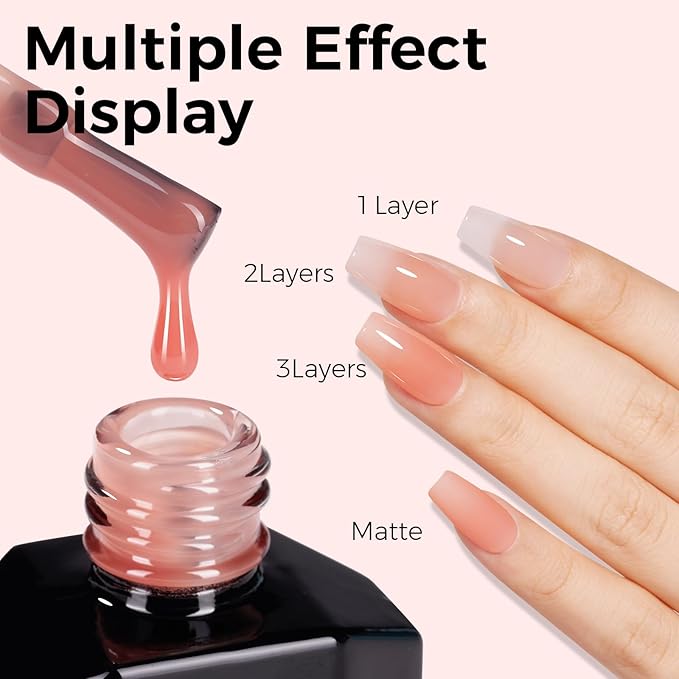 TOMICCA Nude Pink Gel Polish, Jelly Nude Pink Polish, Translucent Pink Nail Polish, UV Sheer Nude Polish, Long Lasting Neutral Nail Art