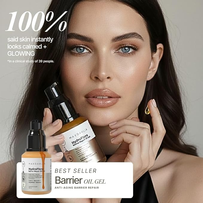 MAXDAHLIA HydroFlora Barrier Repair Face Oil Gel– Anti-Aging Moisturizer for Deep Hydration & Skin Barrier Support with Abyssinian, Babassu & Bakuchiol | Lightweight, Non-Greasy Facial Oil