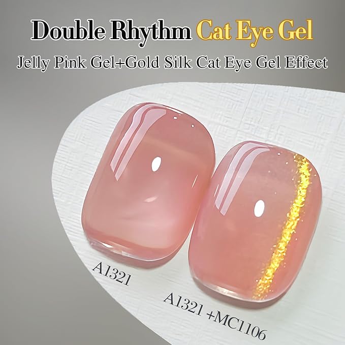 Double Rhythm 0.5 OZ Cat Eye Gel Polish with Magnet 15ML Holographic Glitter Shimmer Translucent Jelly Color Magnetic Polish Salon DIY at Home (Jelly Gold-MC1106)