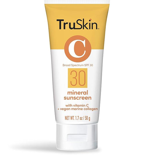 TruSkin Mineral Sunscreen SPF 30 – Broad Spectrum Mineral Sunscreen for Face with Zinc Oxide, Vitamin C & Vegan Marine Collagen – Lightweight SPF for Sensitive Skin, 1.7 fl oz