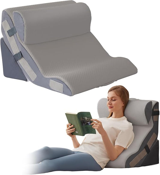3PCS Orthopedic Bed Wedge Pillow Set for Sleeping, Sitting up in Bed, 6-in-1 Foam Wedge Pillow for Acid Reflux & Back Pain Relief & Leg Elevation, Post Surgery Pillows for GERD & Snoring, Grey