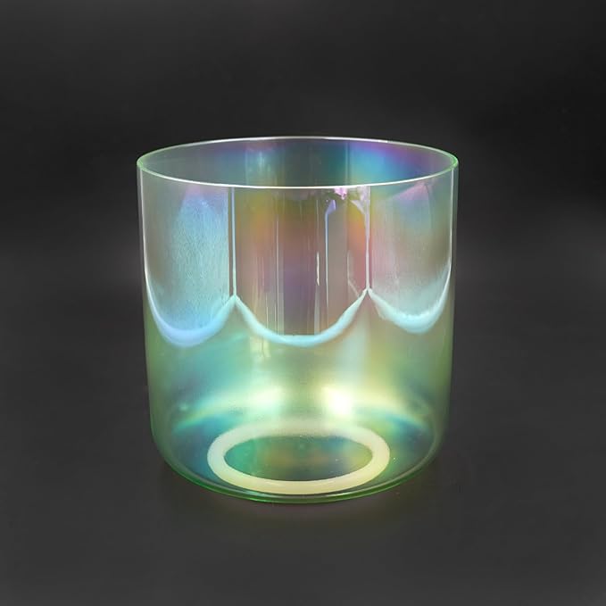 Hye-eun 6-Inch F Note Heart Chakra Green Gradient Clear Crystal Singing Bowl,Cosmic Light Transparent Sound Bowl with Mallet & O-ring,for Yoga Meditation Healing, & Energy Balancing