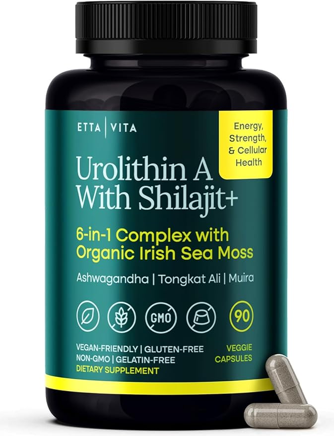 Anti-Aging Urolithin-A Complex with Shilajit, Organic Sea Moss, Ashwagandha, Tongkat Ali - Cellular Energy, Focus, Vitality, Hormonal & Mitochondria Support - Vegan Noni Longevity Supplement