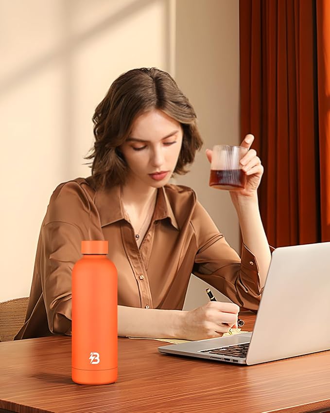 Insulated Water Bottle with Lid, 17 oz Reusable Leak-Proof Metal Stainless Steel Water Bottles for Travel, Sports, Gym, Outdoor (Orange)