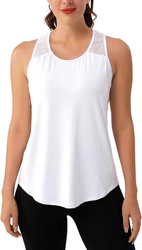 Aeuui Womens Workout Tops Sleeveless Racerback Tank Tops Mesh Yoga Athletic Running Shirts Gym Clothes for Women