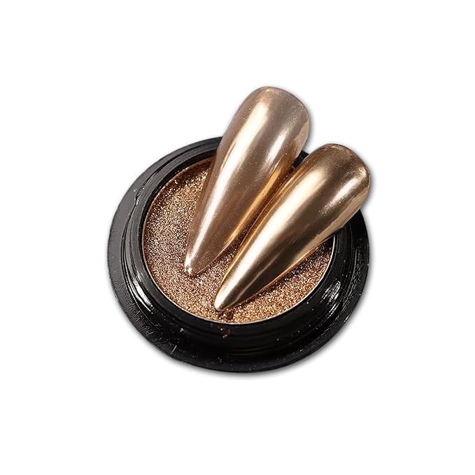 Holographic Mirror Nail Powders Chrome Gold Effect Pure Metallic Dust Sequins UV Gel Nail Chrome Pigment for Nail Art Decoration (Champagne)