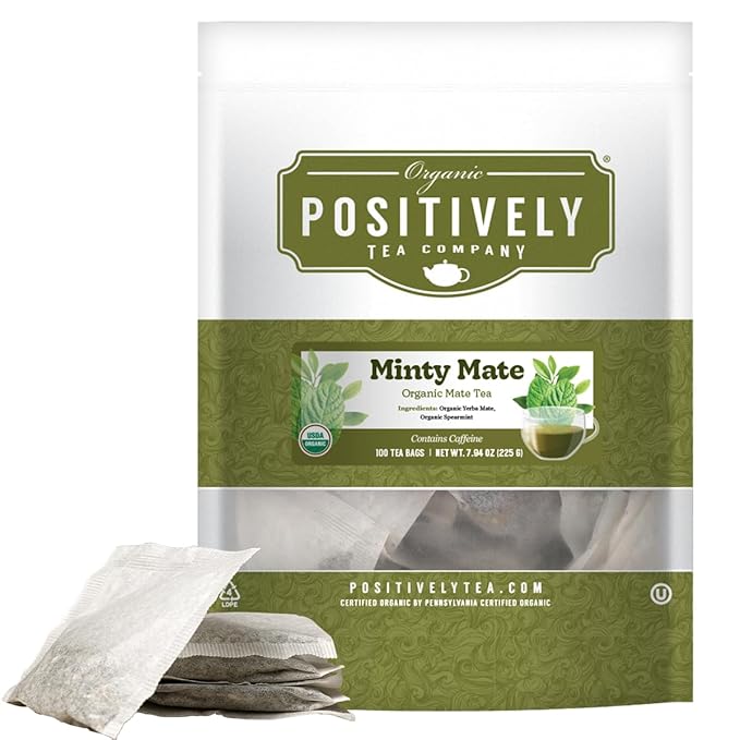 Organic Positively Tea Company, Minty Mate, yerba Mate Tea Bags, 100 Count, Eco-Friendly Tea Bags, Non-GMO
