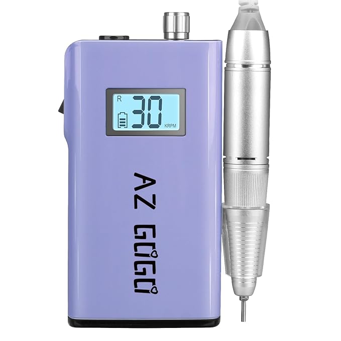 Rechargeable Nail Drill Machine, AZ GOGO 30000RPM Professional Portable Nail Drills for Acrylic Gel Nails - Cordless Electric Nail Drill with LCD Display (Purple)