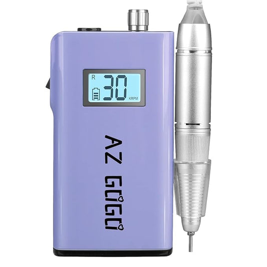 Rechargeable Nail Drill Machine, AZ GOGO 30000RPM Professional Portable Nail Drills for Acrylic Gel Nails - Cordless Electric Nail Drill with LCD Display (Purple)