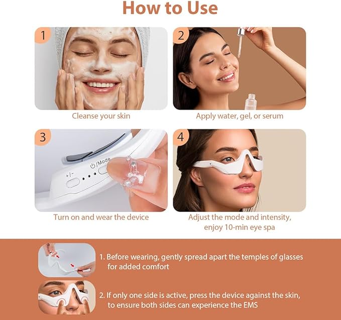 Red Light & Microcurrent Eye Massager – 3D Contour Under-Eye Device for Dark Circles, Puffiness, Fine Lines & Wrinkles – Rechargeable Anti-Aging Eye Therapy Glasses