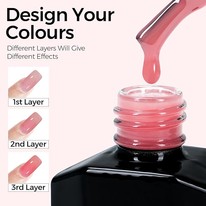 TOMICCA Gel Nail Polish, Strawberry Red Gel Polish, Light Red Jelly Nail Polish Quick Dry, Soak Off U V Translucent Gel Polish Colors Long Lasting Nail Art Manicure