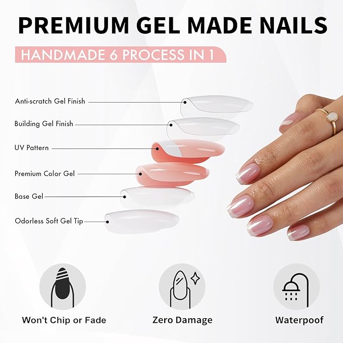 Chrome White French Tip Press on Nails Short - Soft Gel Square Press on Nails for Women Gift, Glossy Glue on Nails in 16 Sizes - 32 Reusable Fake Nails Kit with Glue, Aurora French