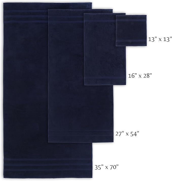 SOFE H&L | Olea Luxury Cotton Turkish Bath Towels Set of 4 Navy Blue | Premium, Soft, Durable, Absorbent | Hotel Quality Plush Towels and Thick Towel Sets
