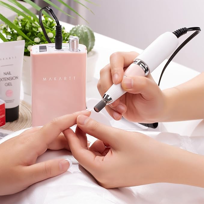 Makartt Nail Drill Professional, Rechargeable Nail E File 30000RPM Electric Nail Drill, Malory Pink Portable Gel Nail Remover Machine with Nail Drill Bits & Sanding Bands for Manicure Salon Home Use
