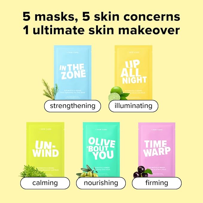 I DEW CARE Collagen Face Mask Variety Pack - 5 Days Facial Masks Skincare Korean | Hydrating Collagen Face Mask, Moisturizing Skin Care, Korean Sheet Masks for Women, Facial Skincare Pack, 5EA