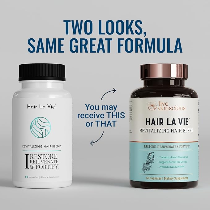 Live Conscious by Hair La Vie Revitalizing Blend Hair Vitamins with Biotin, Collagen and Saw Palmetto (2-Pack)