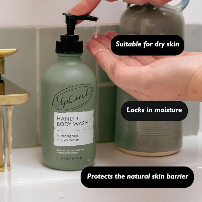 UPCIRCLE Hand + Body Wash with Kiwi Water 8.45oz - For Soothing + Protecting - Glycerin + Lemongrass - Natural, Vegan + Cruelty-Free