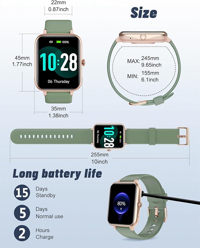 GRV Smart Watch for iOS and Android Phones (Answer/Make Calls), Watches for Men Women IP68 Waterproof Smartwatch Fitness Tracker Watch with Heart Rate/Sleep Monitor Steps Calories Counter (Green)