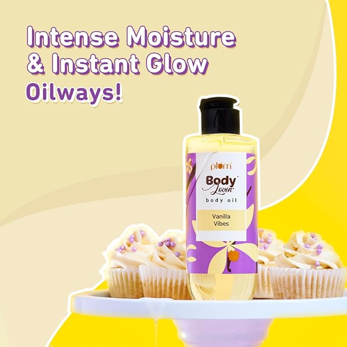 Plum Vanilla Body Oil with Avocado Oil, Coconut Oil & Carrot Seed Oil, 100% Pure Moisturizing Oil, Detoxifying, Omega-3 Fatty Acids, Vitamins A, D, E for Nourishing, Paraben & Silicone Free, 6.7 Fl Oz
